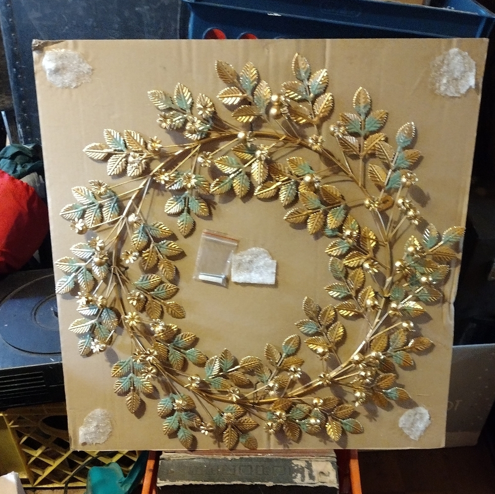 Martha Stewart QVC Gold and Green Metal Wreath. Matching set available for $75.